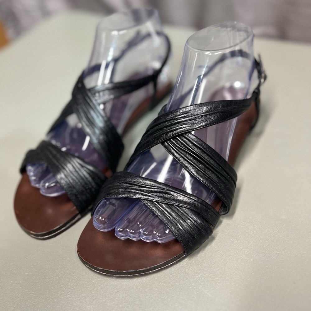 Cole Haan Black Leather Brown Slingback Slide Sandals Women Size 7.5B - Picture 3 of 12